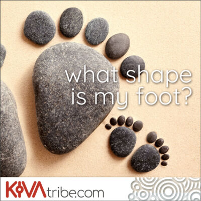 A shape of a foot formed from stones with a narrow heel and wide forefoot and toes with the words "what shape is my foot?"